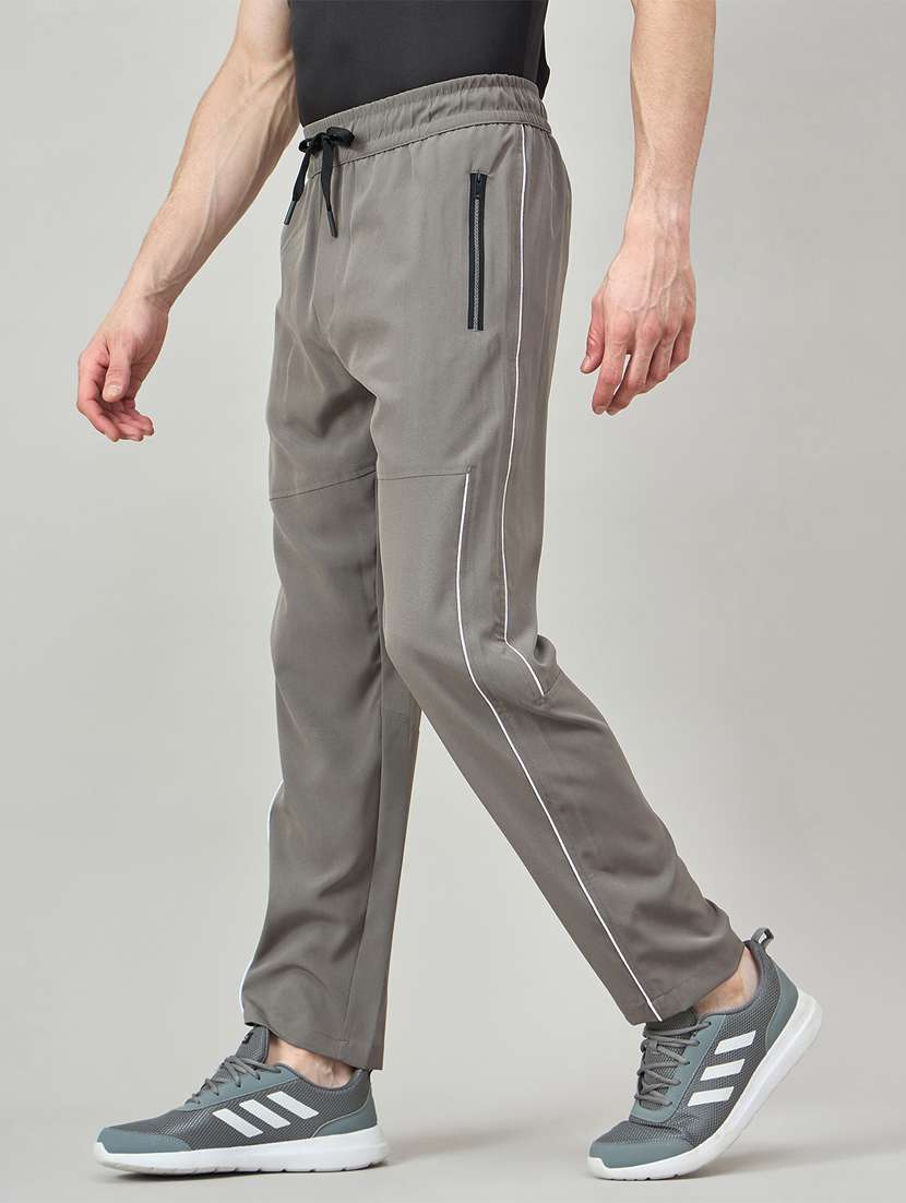 men grey nylon  full length track pant