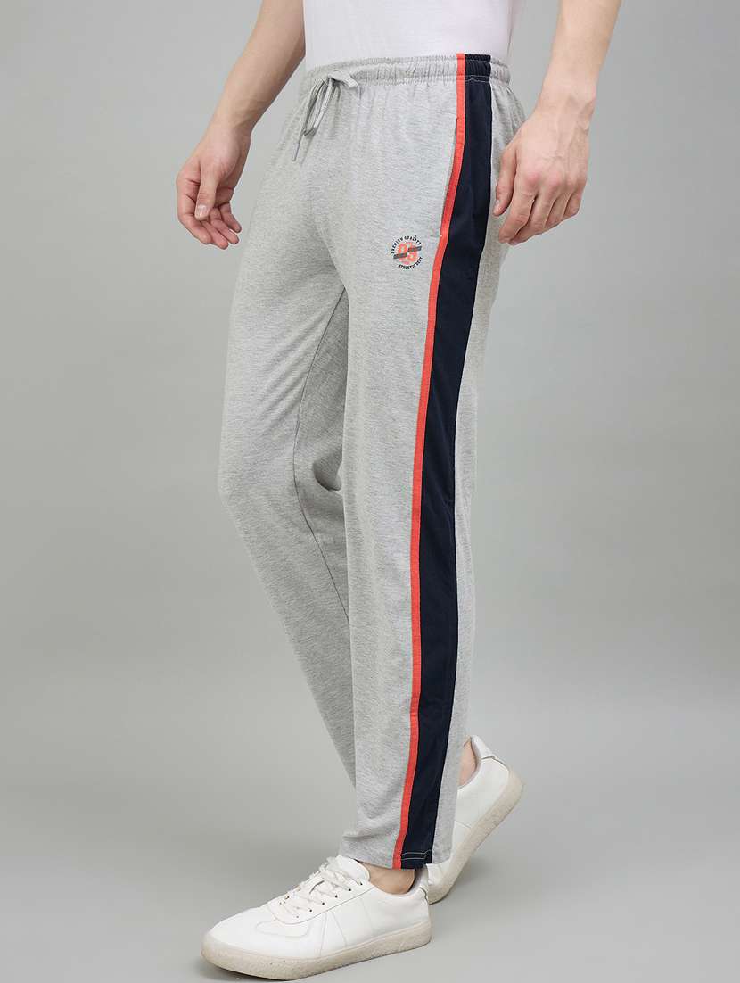 men grey cotton blend  full length track pant