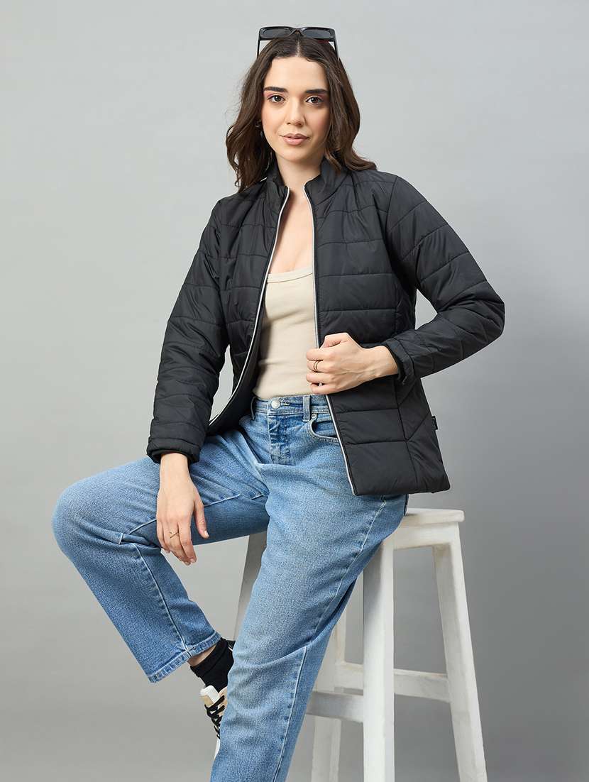 women solid long sleeve puffer jacket - 22448071 -  Standard Image - 3