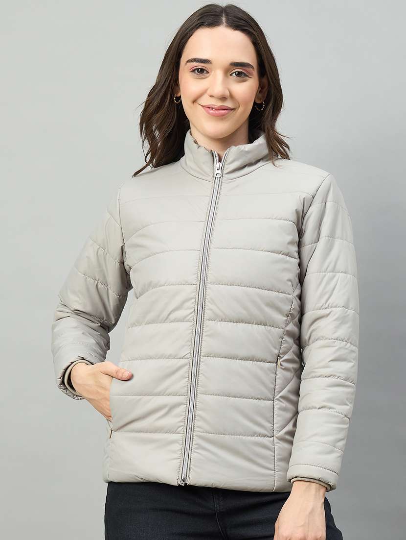 women solid long sleeve puffer jacket