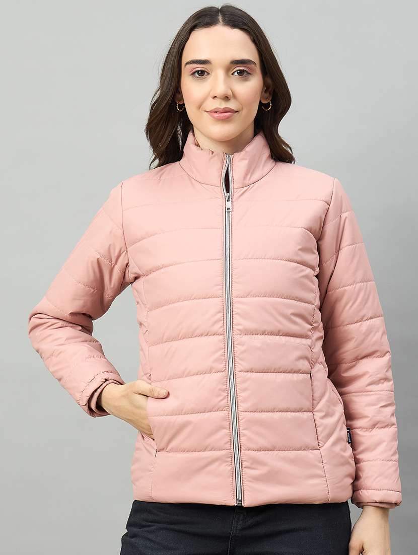 women solid long sleeve puffer jacket