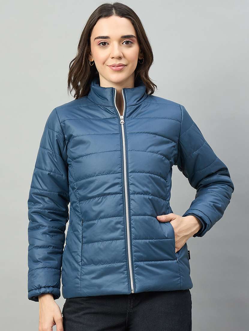 women solid long sleeve puffer jacket