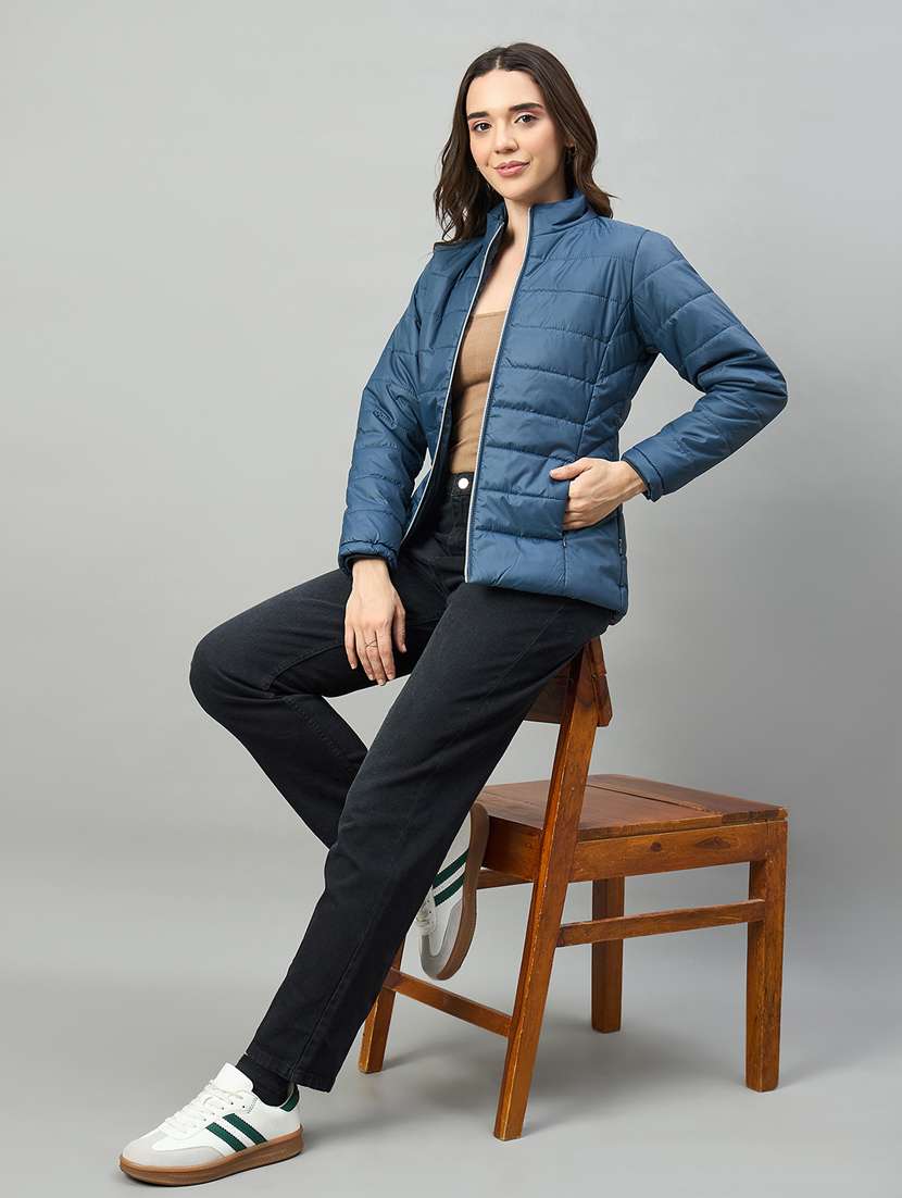 women solid long sleeve puffer jacket - 22448074 -  Standard Image - 3