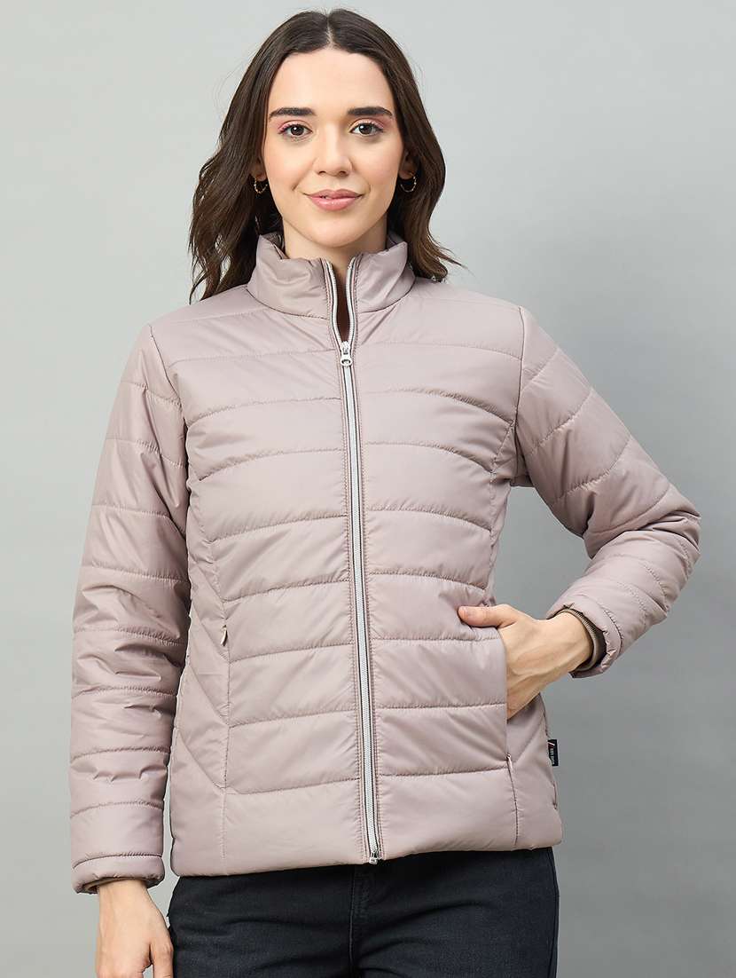 women solid long sleeve puffer jacket
