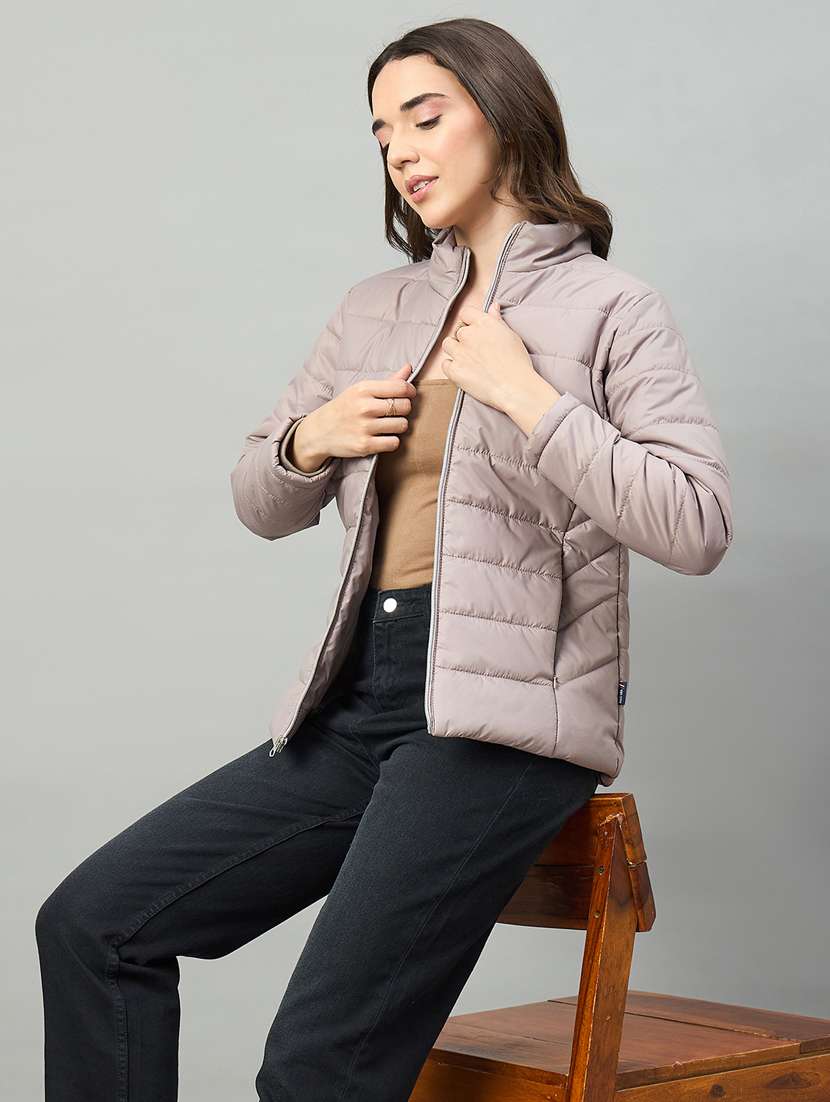 women solid long sleeve puffer jacket - 22448075 -  Standard Image - 3