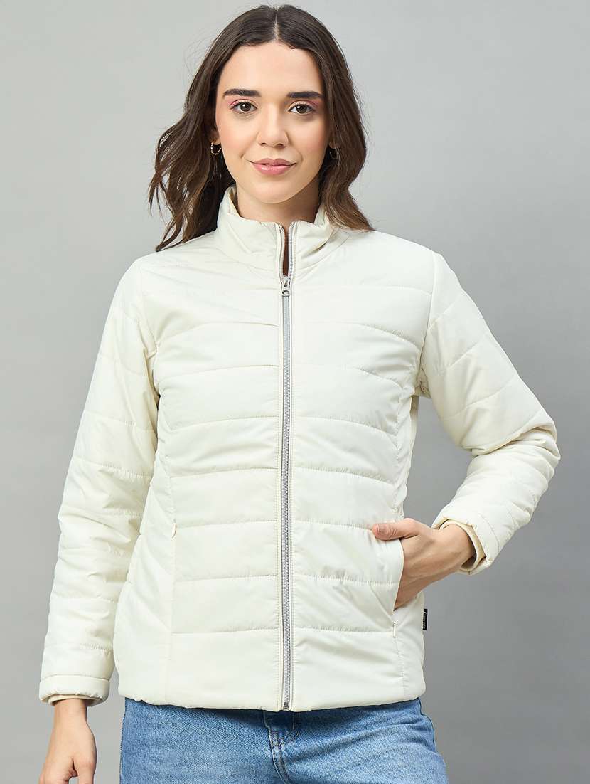 women solid long sleeve puffer jacket