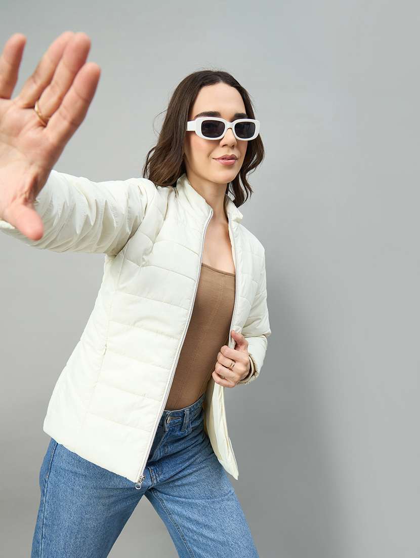 women solid long sleeve puffer jacket - 22448076 -  Standard Image - 3