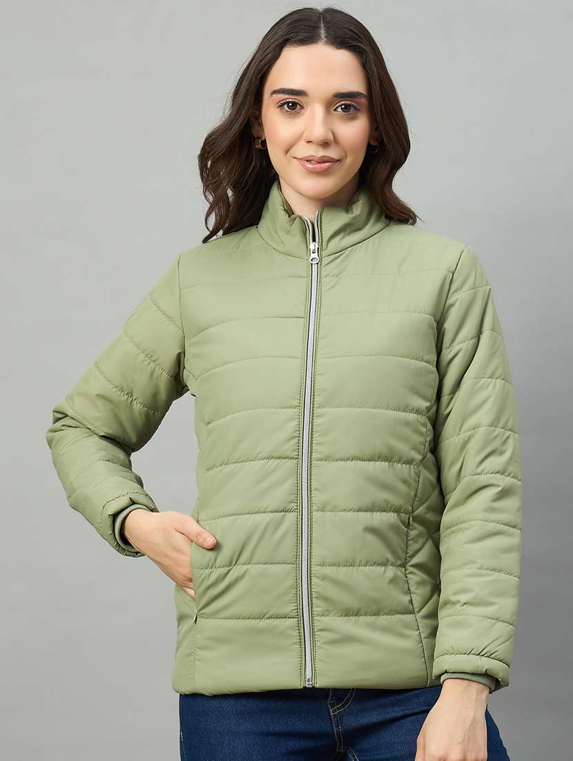 green polyester quilted & puffer jacket