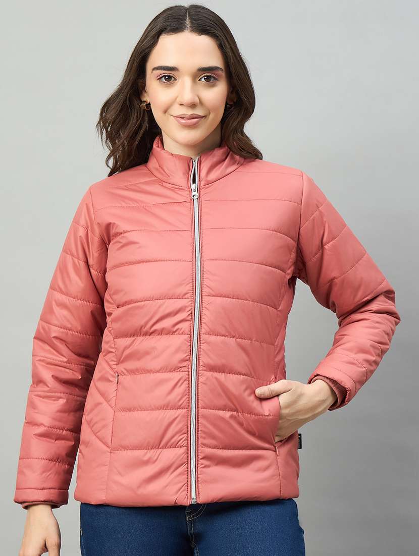pink polyester quilted & puffer jacket