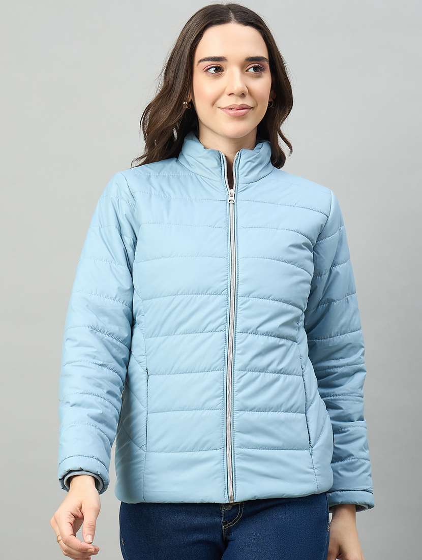 women solid long sleeve puffer jacket