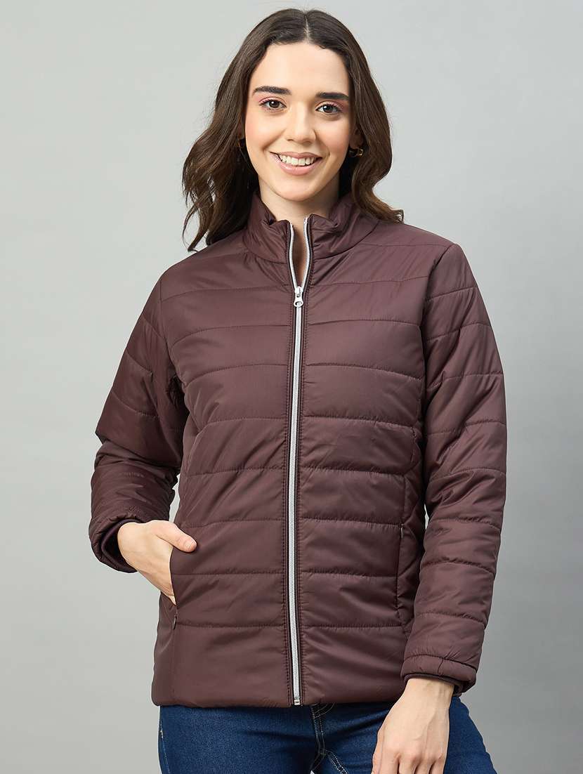 women solid long sleeve puffer jacket