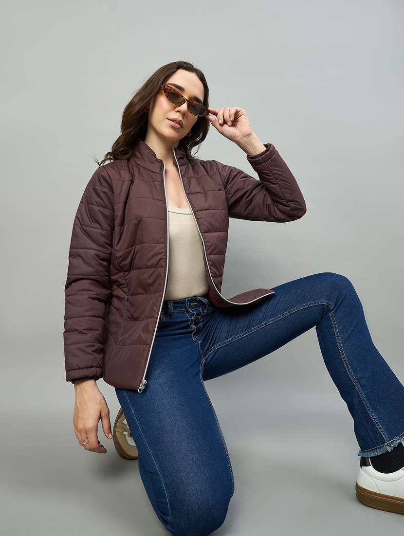 women solid long sleeve puffer jacket - 22448080 -  Standard Image - 3