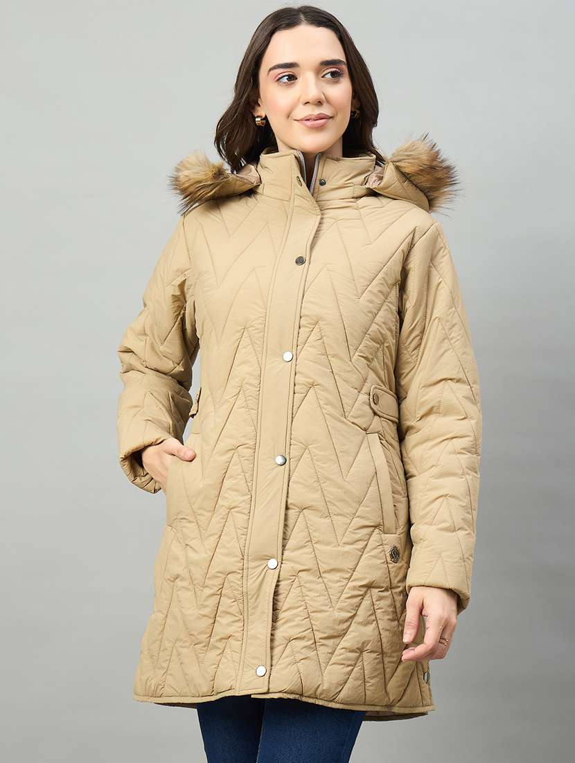 women solid long sleeve hooded puffer jacket