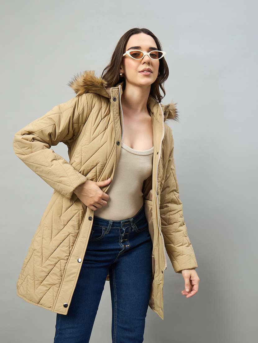 women solid long sleeve hooded puffer jacket - 22448081 -  Standard Image - 3