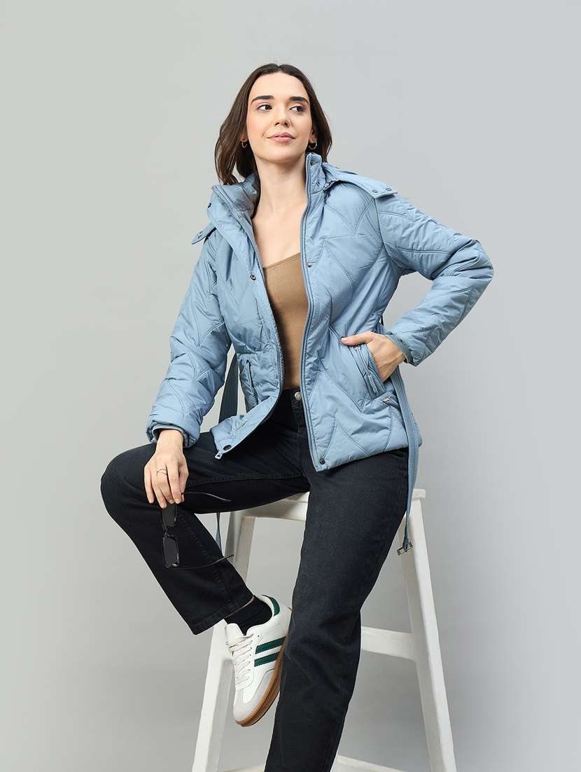 women solid long sleeve hooded puffer jacket - 22448082 -  Standard Image - 3