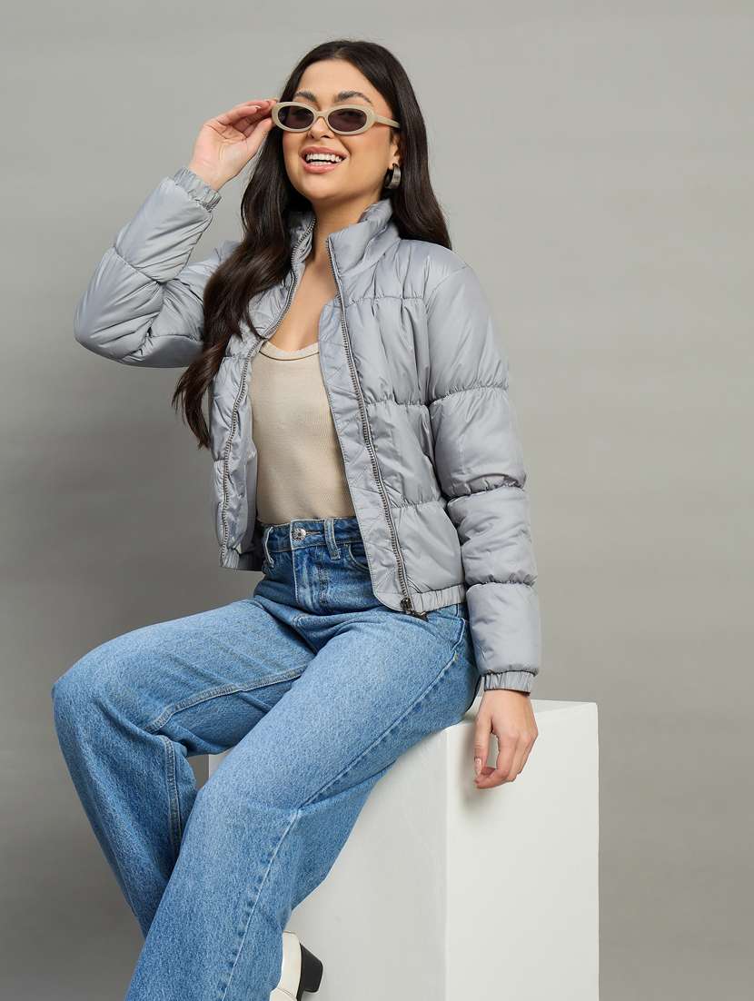 women solid long sleeve quilted jacket - 22448089 -  Standard Image - 3