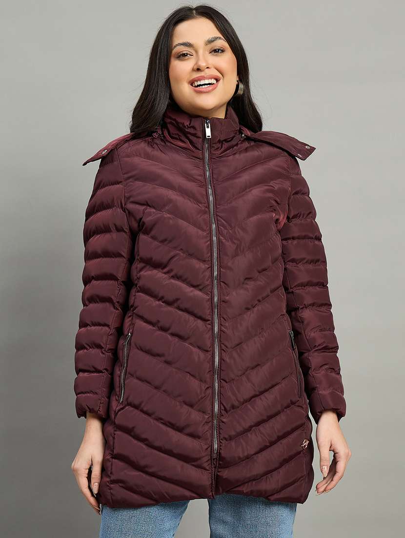 women solid long sleeve hooded puffer jacket