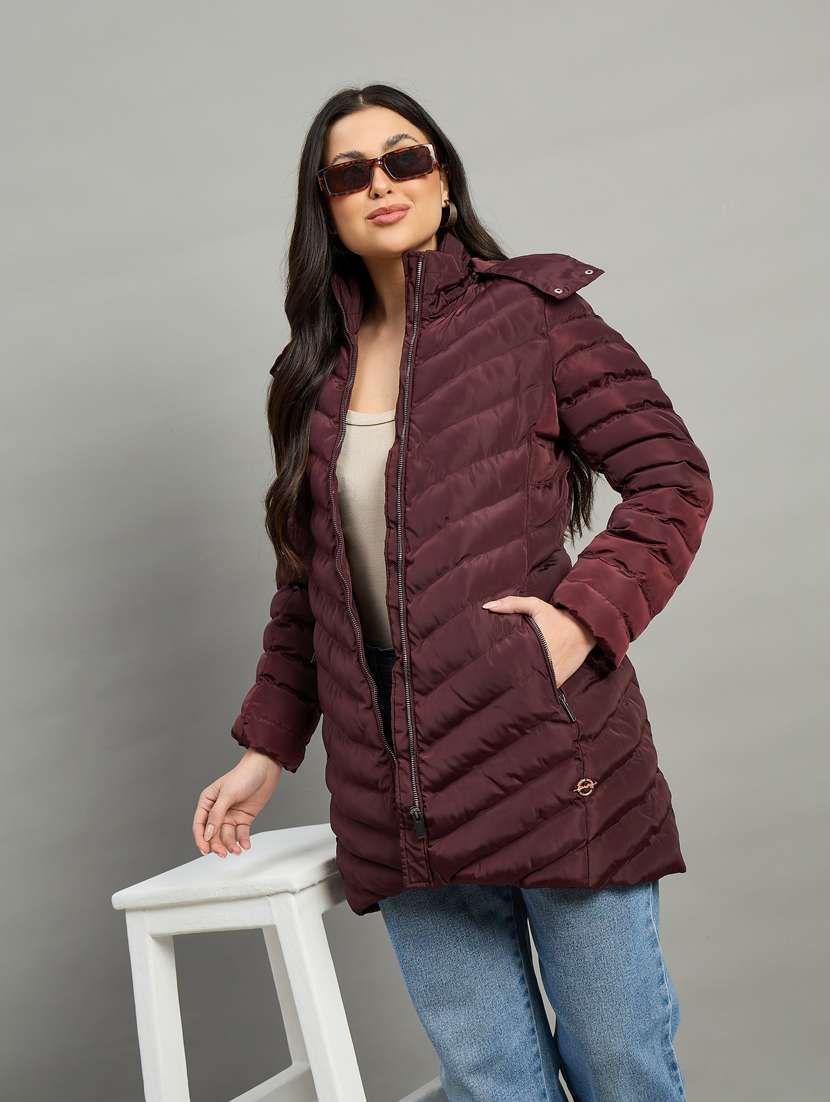 women solid long sleeve hooded puffer jacket - 22448090 -  Standard Image - 3