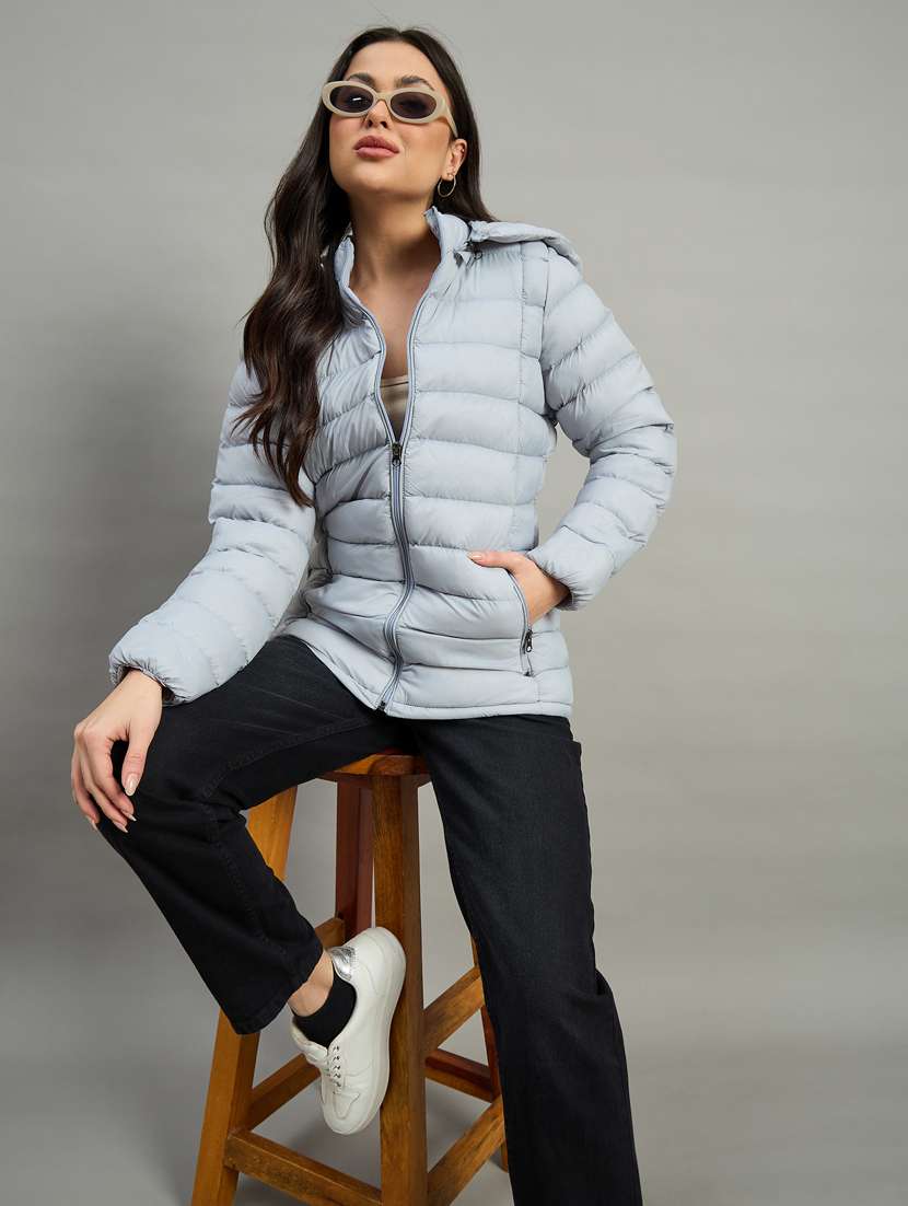 women solid long sleeve hooded puffer jacket - 22448092 -  Standard Image - 3