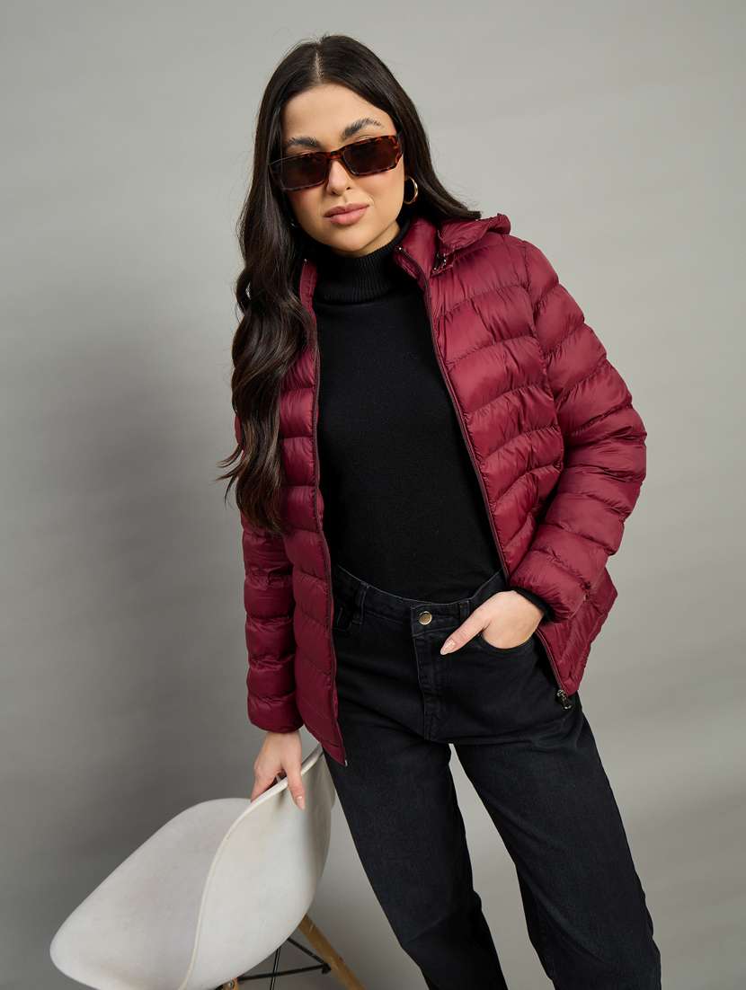 women solid long sleeve hooded puffer jacket - 22448093 -  Standard Image - 3