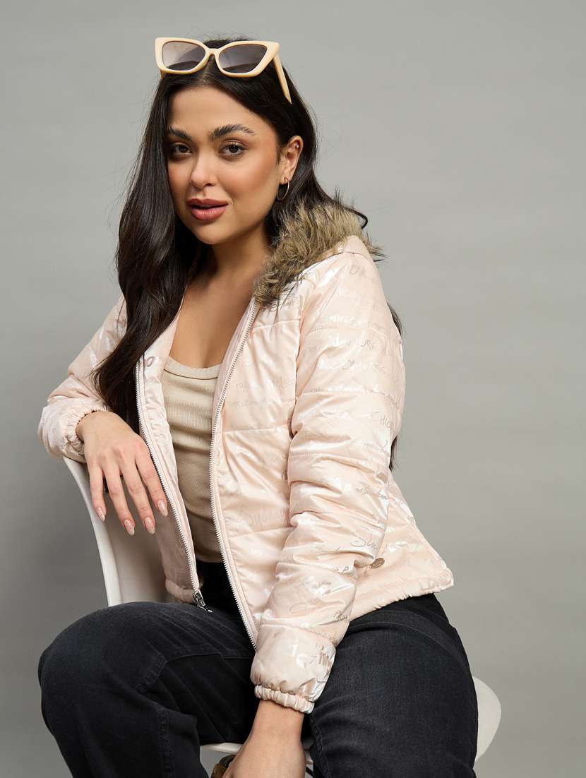 women printed long sleeve hooded puffer jacket - 22448095 -  Standard Image - 3