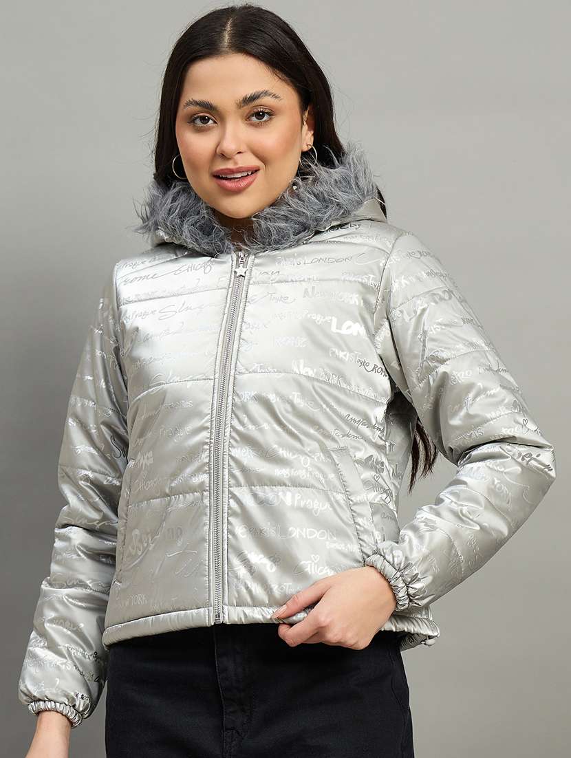 women long sleeve hooded puffer jacket