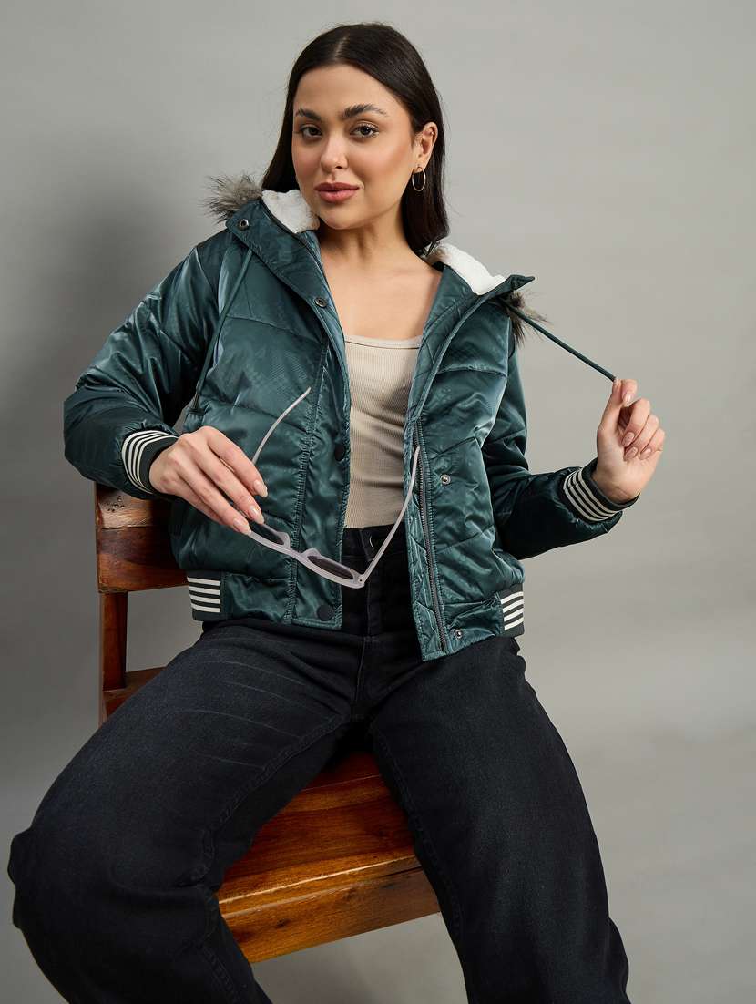 women long sleeve hooded puffer jacket - 22448098 -  Standard Image - 3