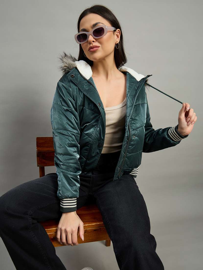 women long sleeve hooded puffer jacket - 22448099 -  Standard Image - 3