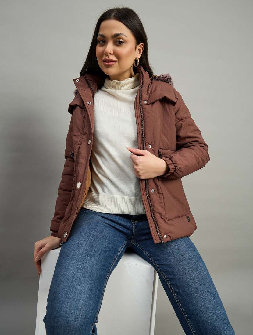 women solid long sleeve parka jacket - 22448100 -  Standard Image - 3