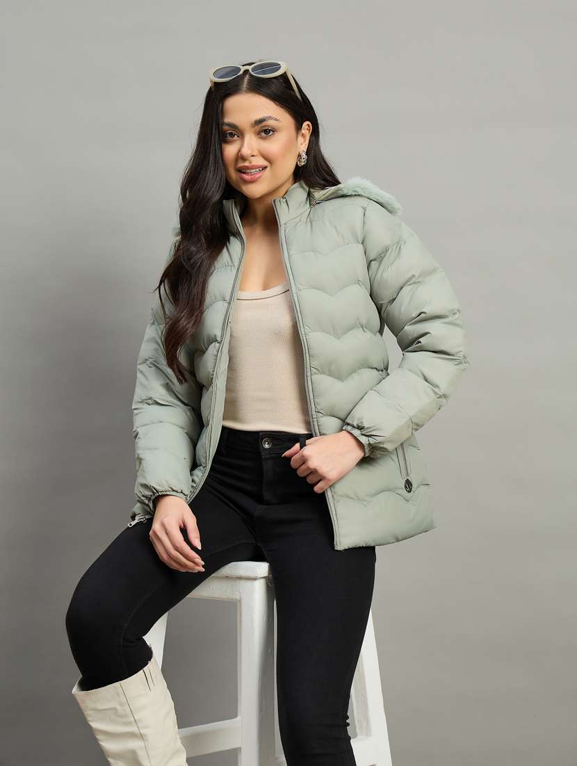 women solid long sleeve quilted jacket - 22448102 -  Standard Image - 3