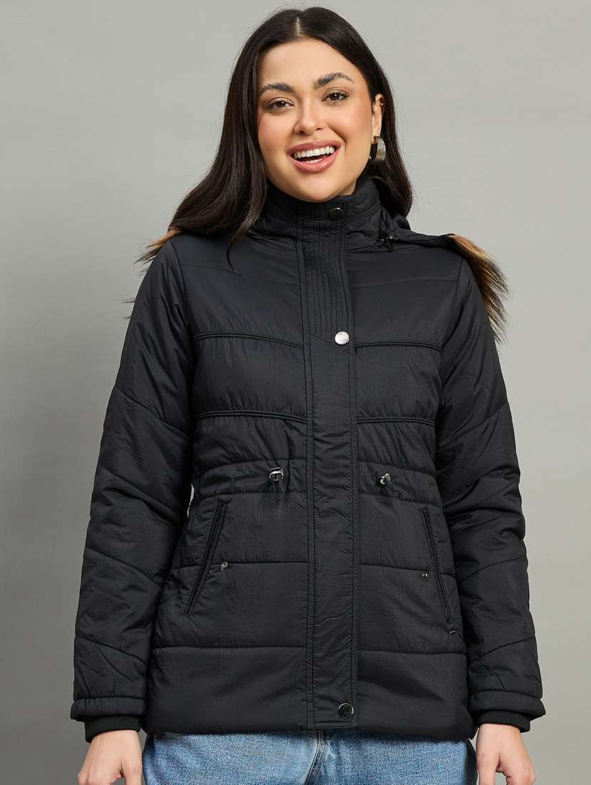 women solid long sleeve quilted jacket