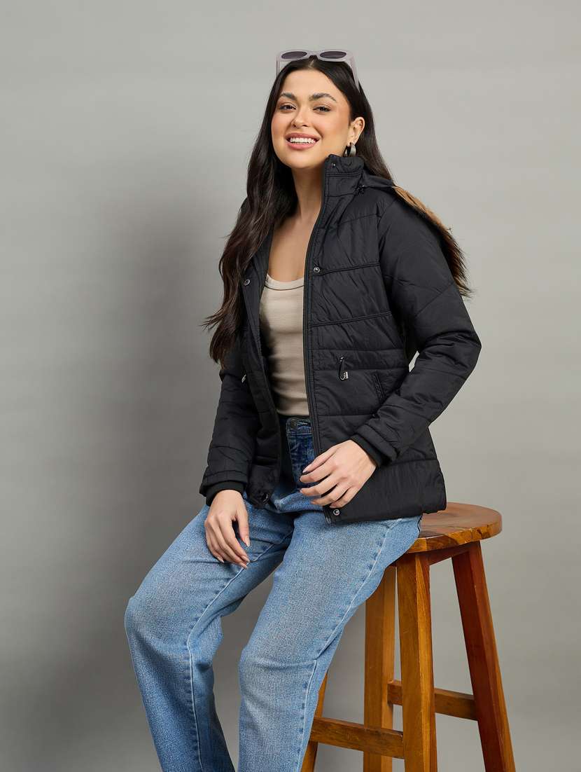 women solid long sleeve quilted jacket - 22448103 -  Standard Image - 3