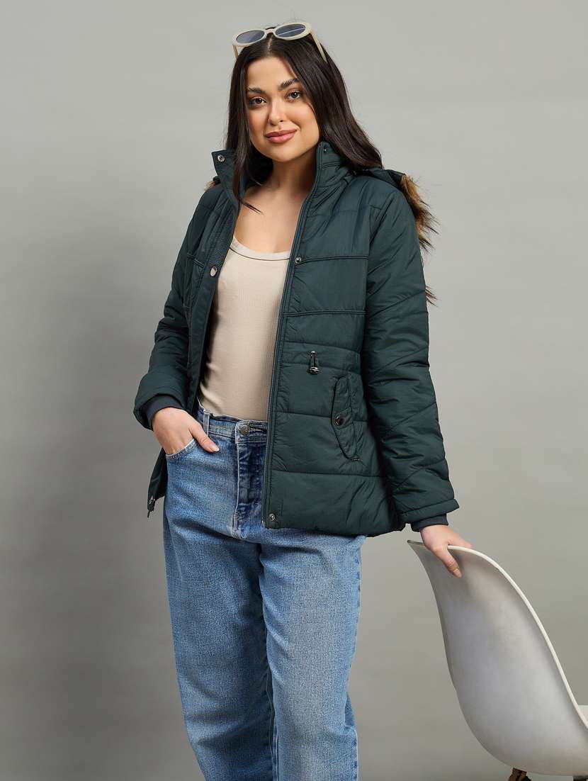 women solid long sleeve quilted jacket - 22448104 -  Standard Image - 3