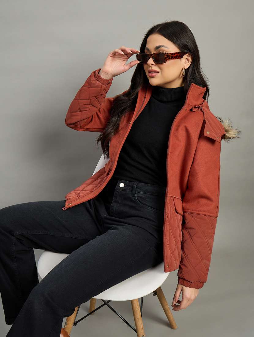 women solid long sleeve parka jacket - 22448105 -  Standard Image - 3