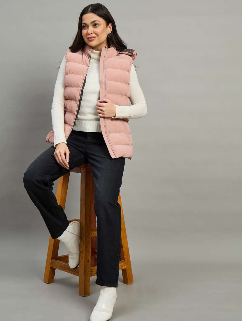 women solid sleeveless hooded quilted jacket - 22448108 -  Standard Image - 3