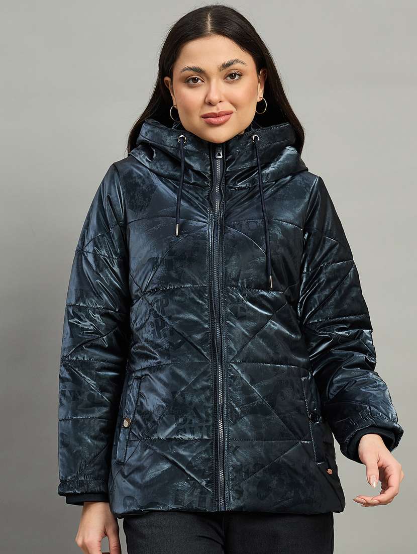 women solid long sleeve quilted jacket