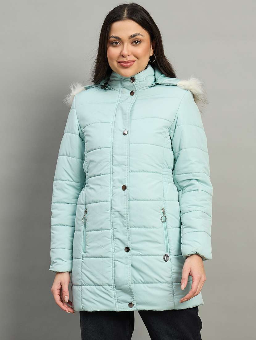 women solid long sleeve quilted jacket