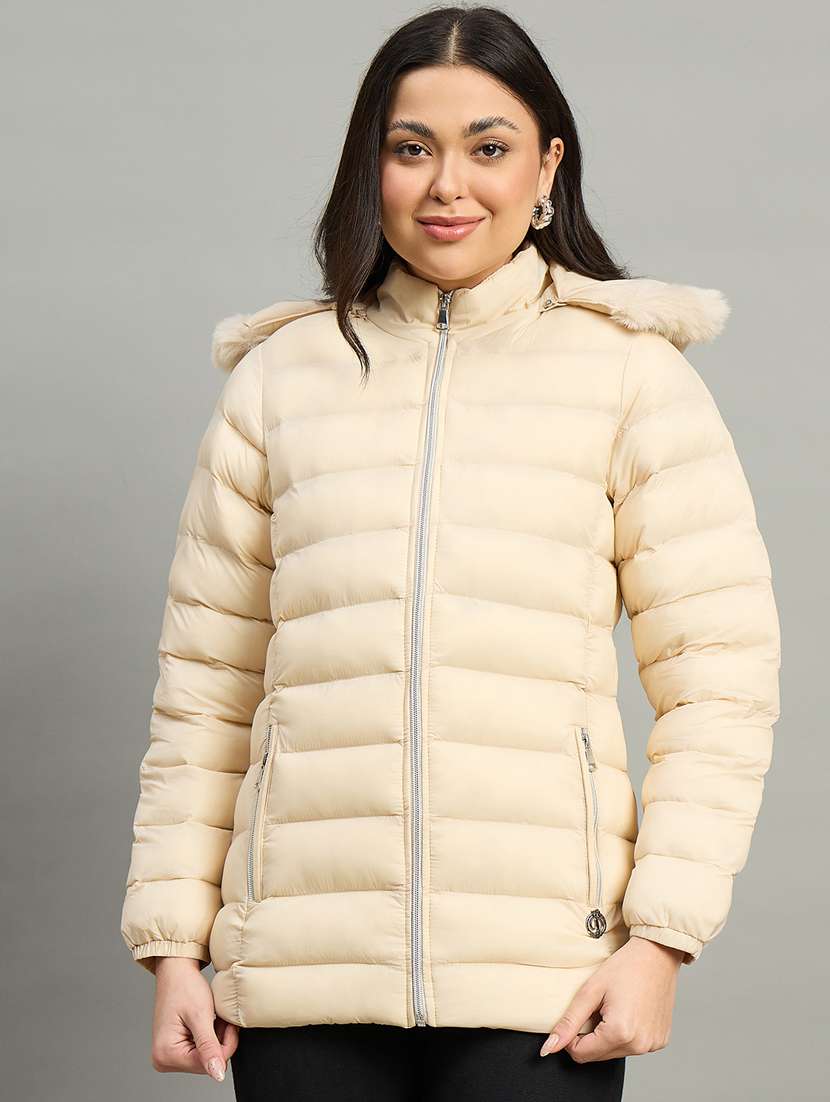 women solid long sleeve quilted jacket
