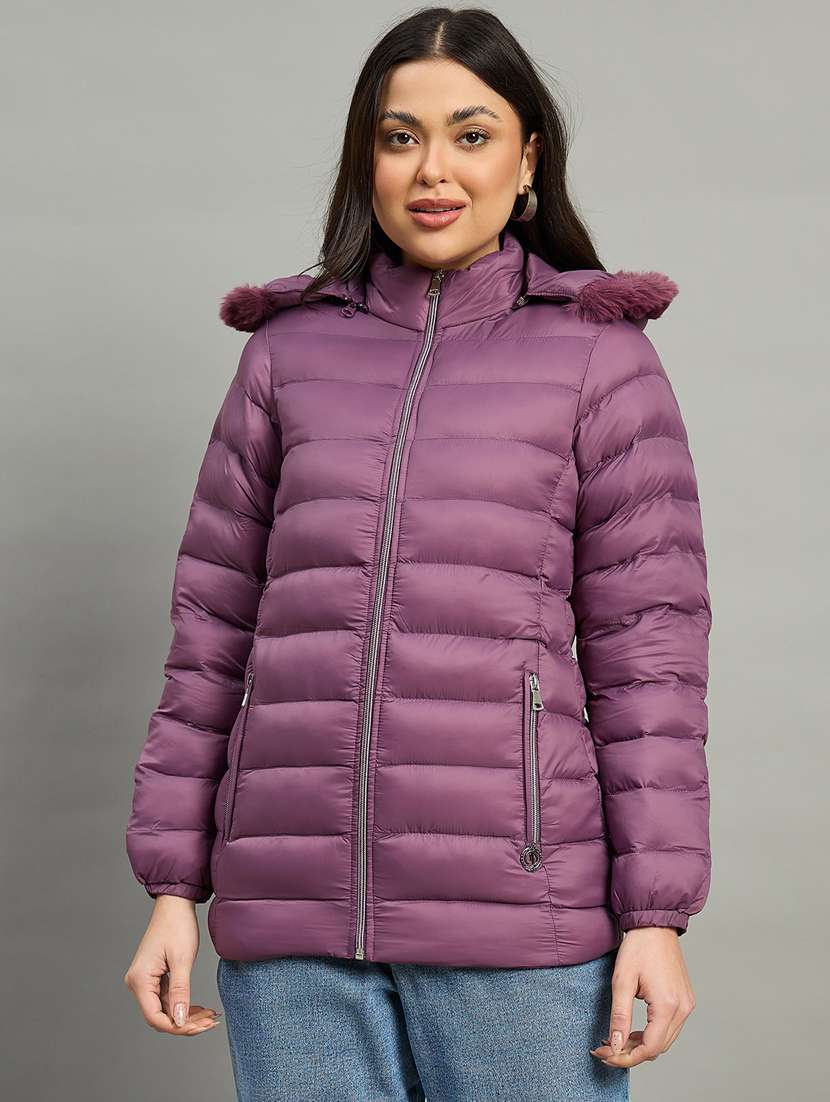 women solid long sleeve quilted jacket