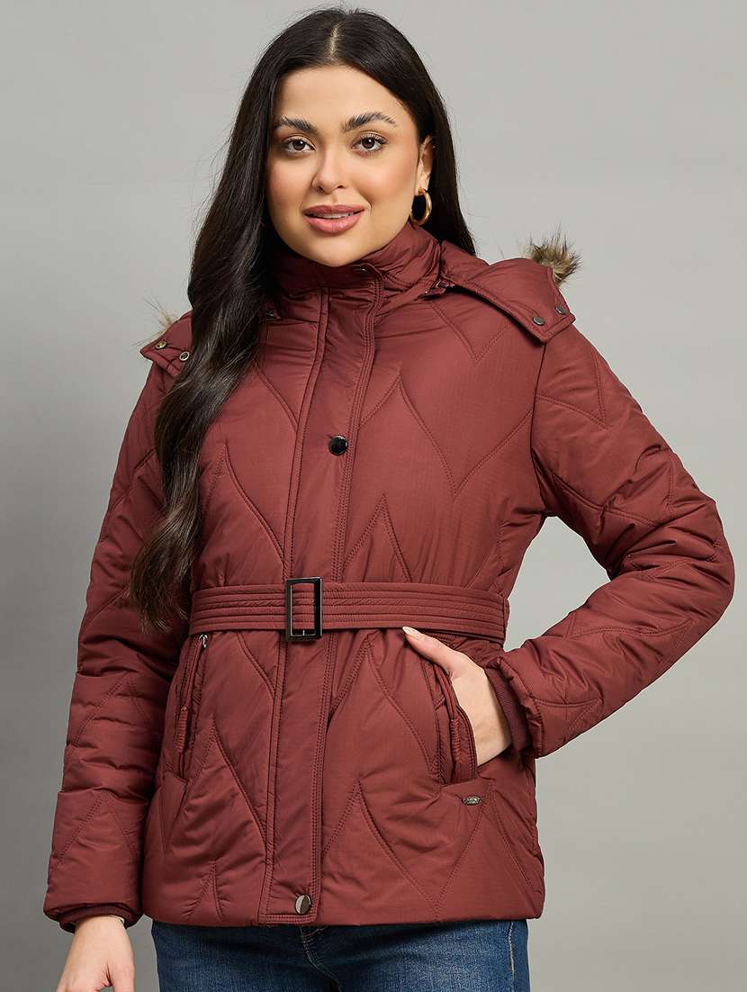 women solid long sleeve quilted jacket