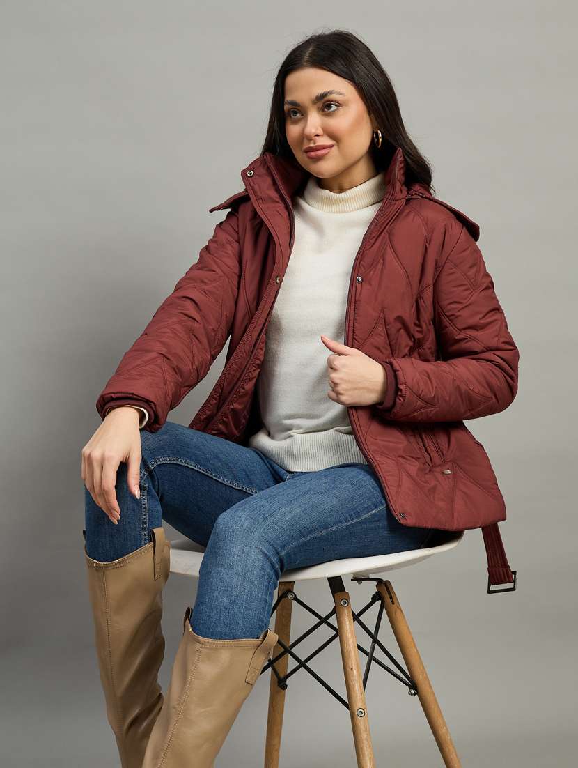 women solid long sleeve quilted jacket - 22448115 -  Standard Image - 3