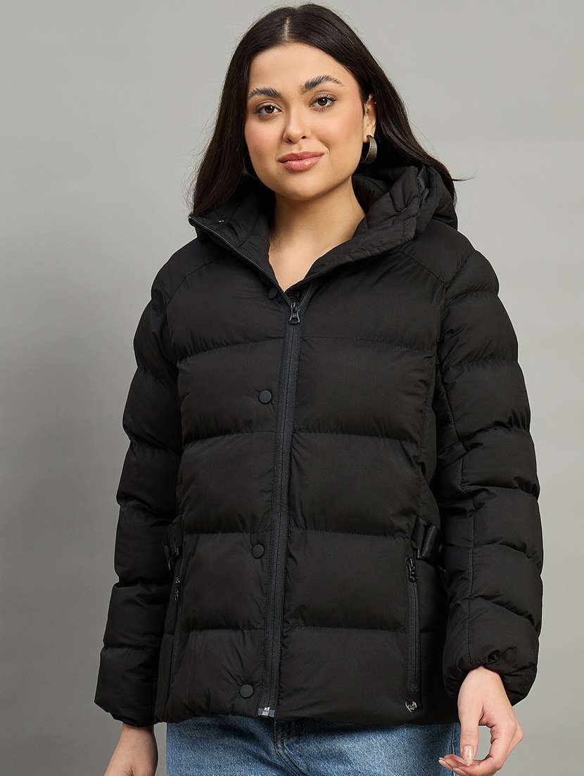 women solid long sleeve quilted jacket