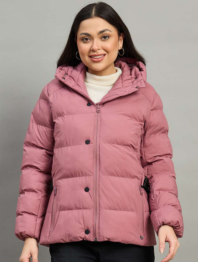 women solid long sleeve quilted jacket