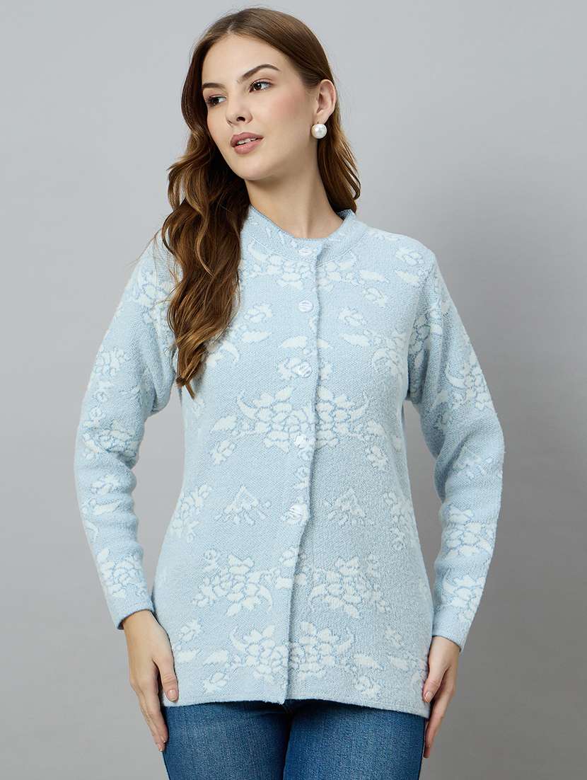 women blue acrylic plain sweatshirt