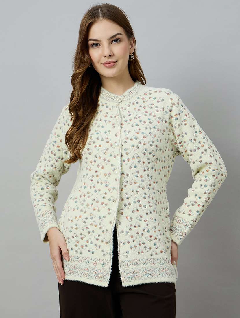 women white acrylic plain cardigan