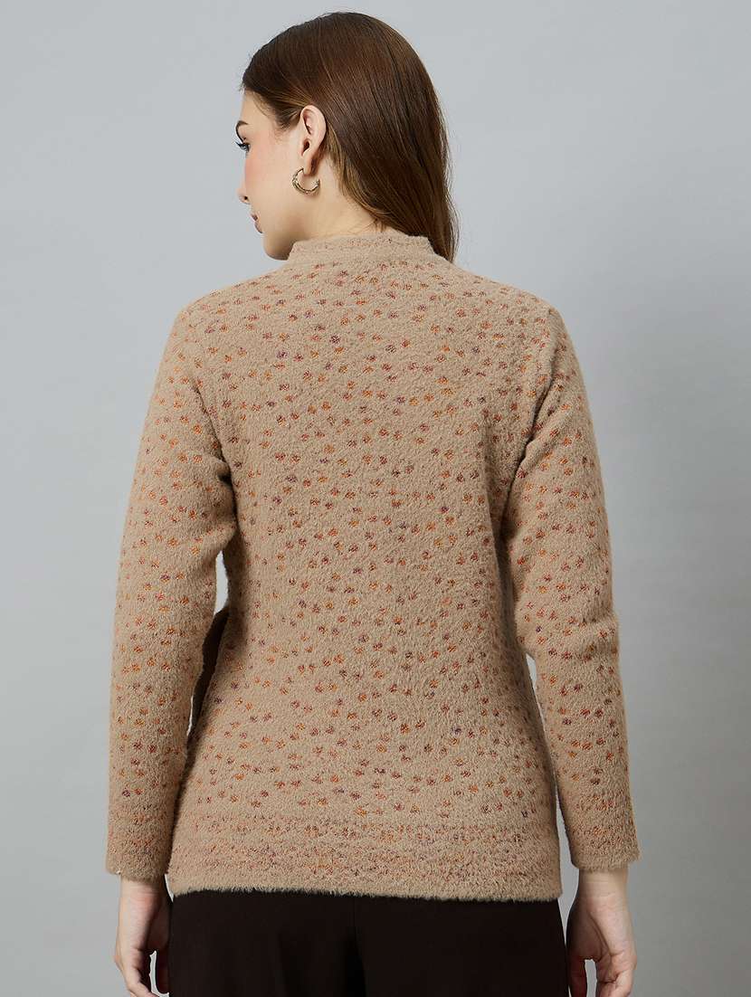 women brown acrylic plain cardigan - 22448125 -  Standard Image - 3