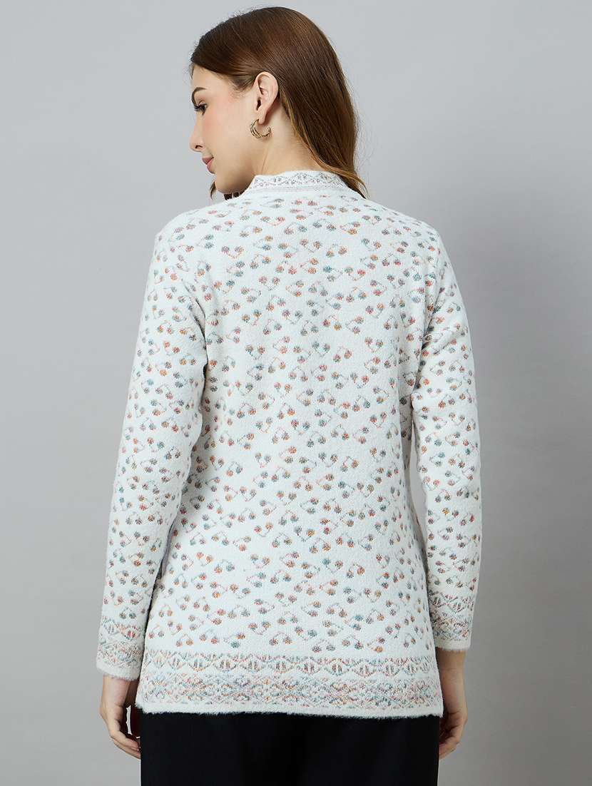 women light blue acrylic plain cardigan - 22448126 -  Standard Image - 3