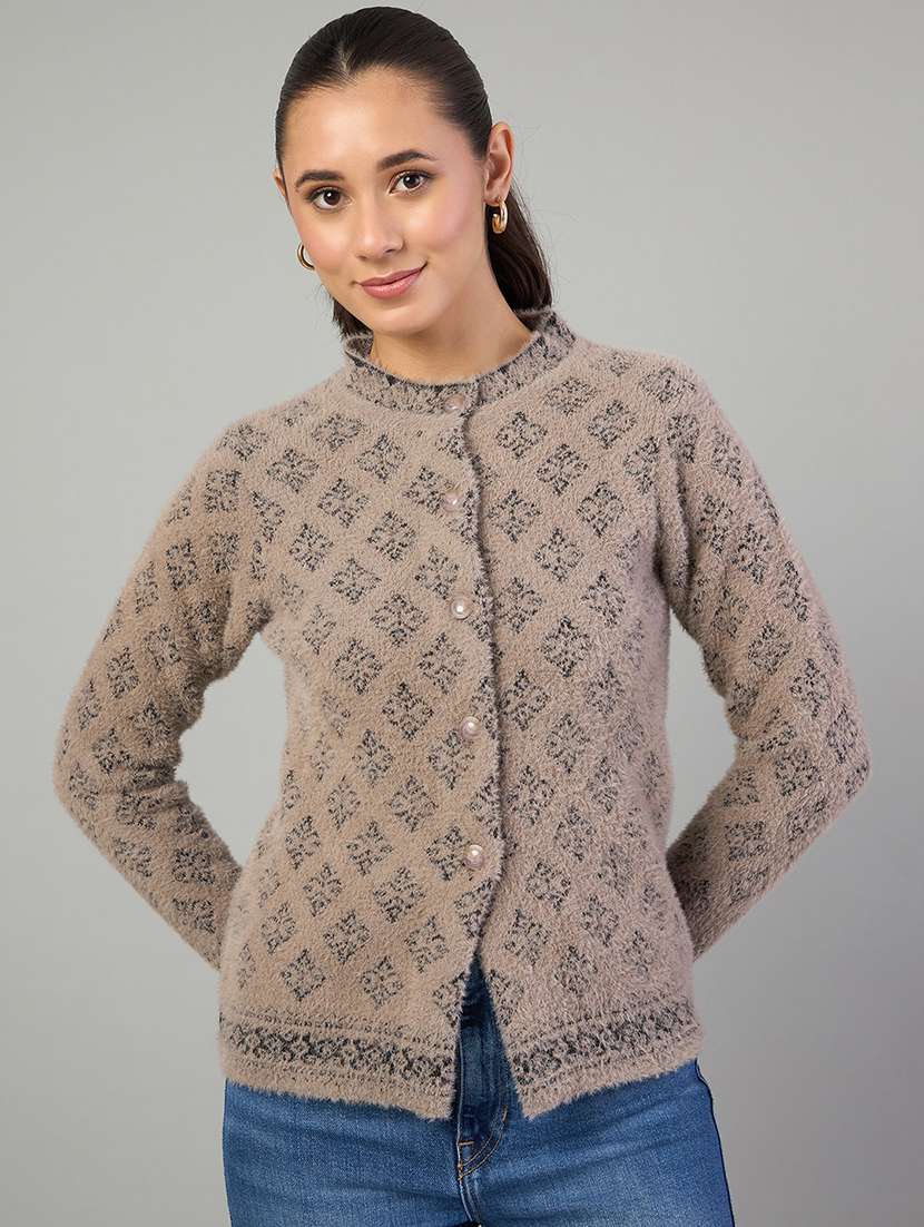 women brown acrylic plain sweatshirt