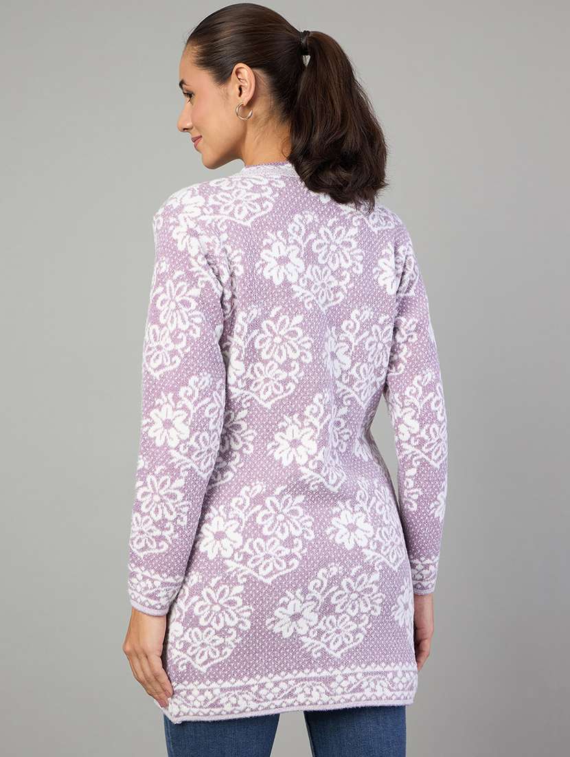 Women Purple Acrylic Plain Cardigan - 22448139 -  Standard Image - 3