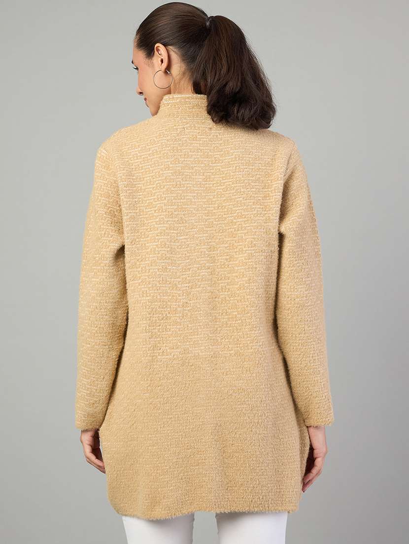 women brown acrylic plain cardigan - 22448148 -  Standard Image - 3
